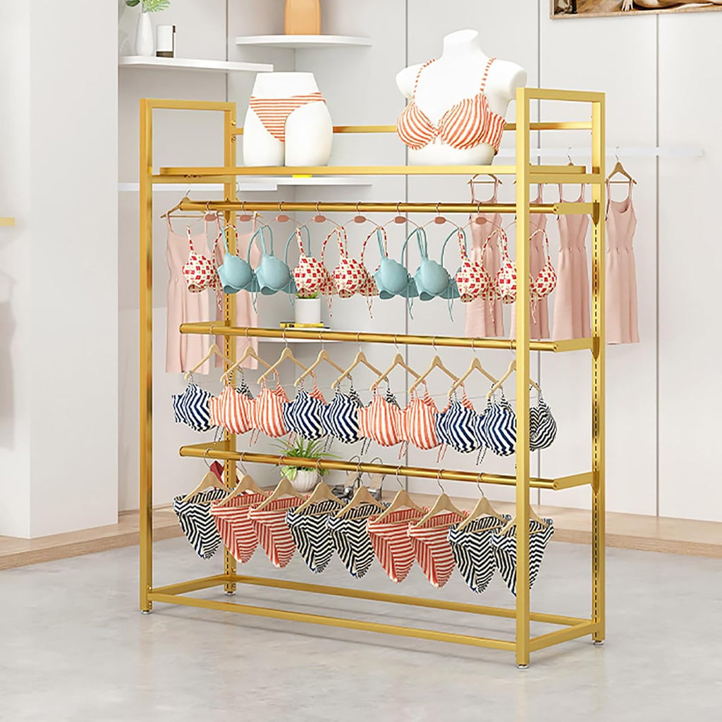Lingerie Bra Rack Swimsuit Organizer Hanger, Underwear Display Rack with Adjustable Support, Freestanding Clothing Store Boutiques Retail Lingerie Garment Racks(Gold,120cm)