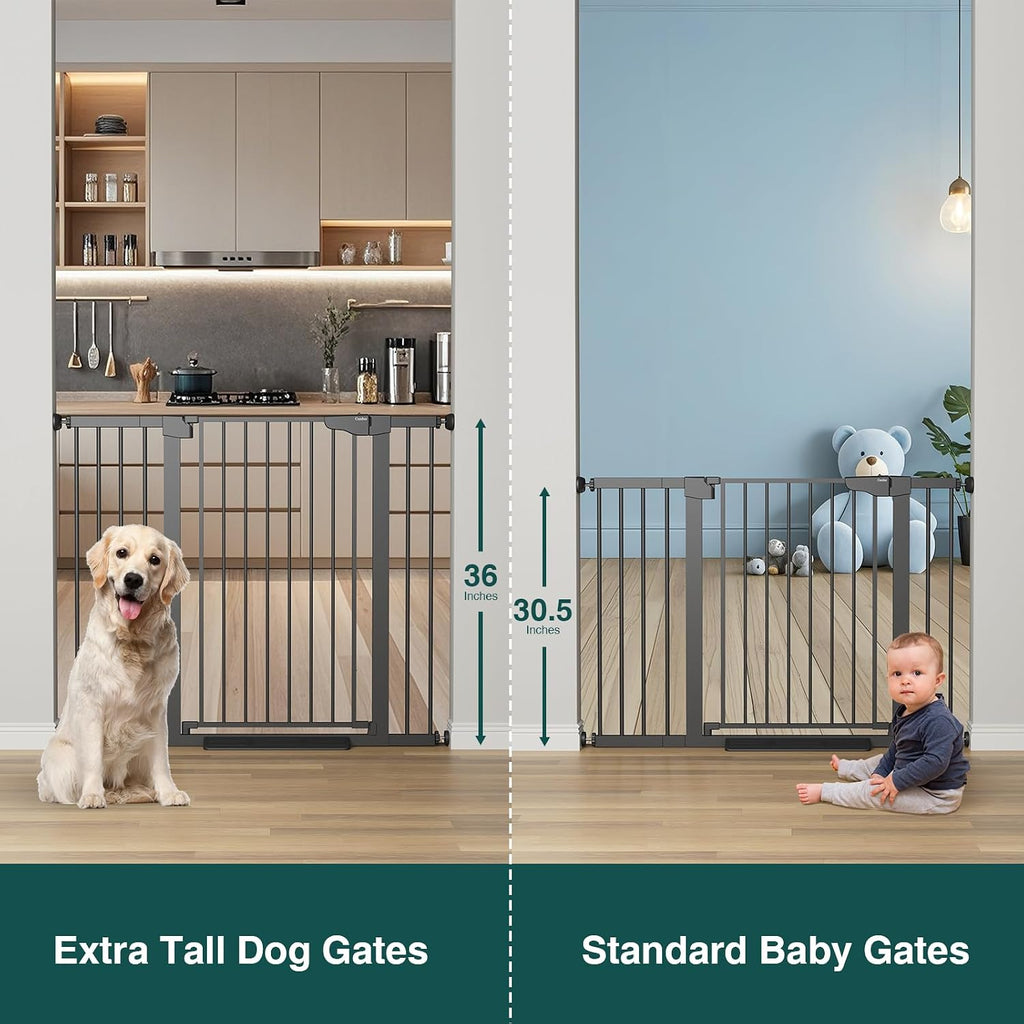 Cumbor 36' Extra Tall Baby Gate for Stairs, 29.7-48' Wide Dog Gates for Doorways, Auto Close Safety Gate for Babies and Pets, Easy Install, Pressure Mounted, Fits Doorways, Stairs, Entryways, Black