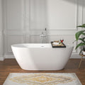 59 Inch Freestanding Acrylic Bathtub White Roll Top Soaking Tub with Smooth Curved Rim, Chrome Drain and Overflow, YSB9216