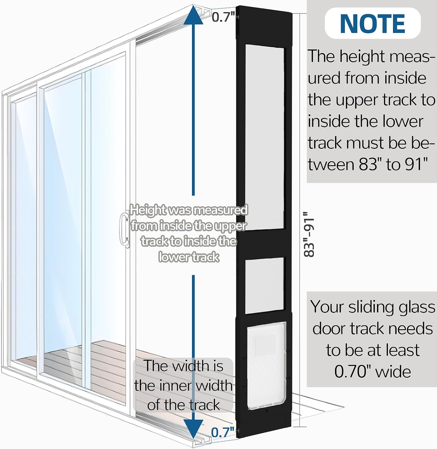 Elevon Dog Door for Sliding Glass Door, Doggie Door Insert with Magnetic Closing Latch Plate, Adjustable Height 83'-91' Slider Height, Patio Pets Door for Dogs, No-Cut Install, Black