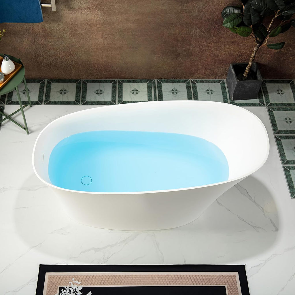 WOODBRIDGE 59 in. x 29.5 in. Stone Resin Luxury Contemporary Solid Surface Freestanding Bathtub in Matte White