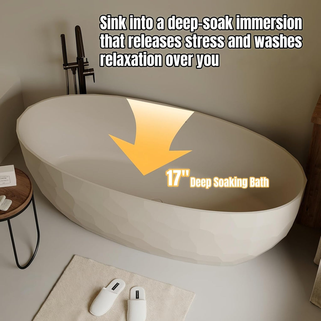 68' Edeyeu Freestanding Bathtub - Extra Deep PMMA Solid Surface Soaking Tub, Modern Free Standing Bathtub, Luxury Stand Alone Soaker Tub Suitable For Apartments, Villas, and Hotels Pink