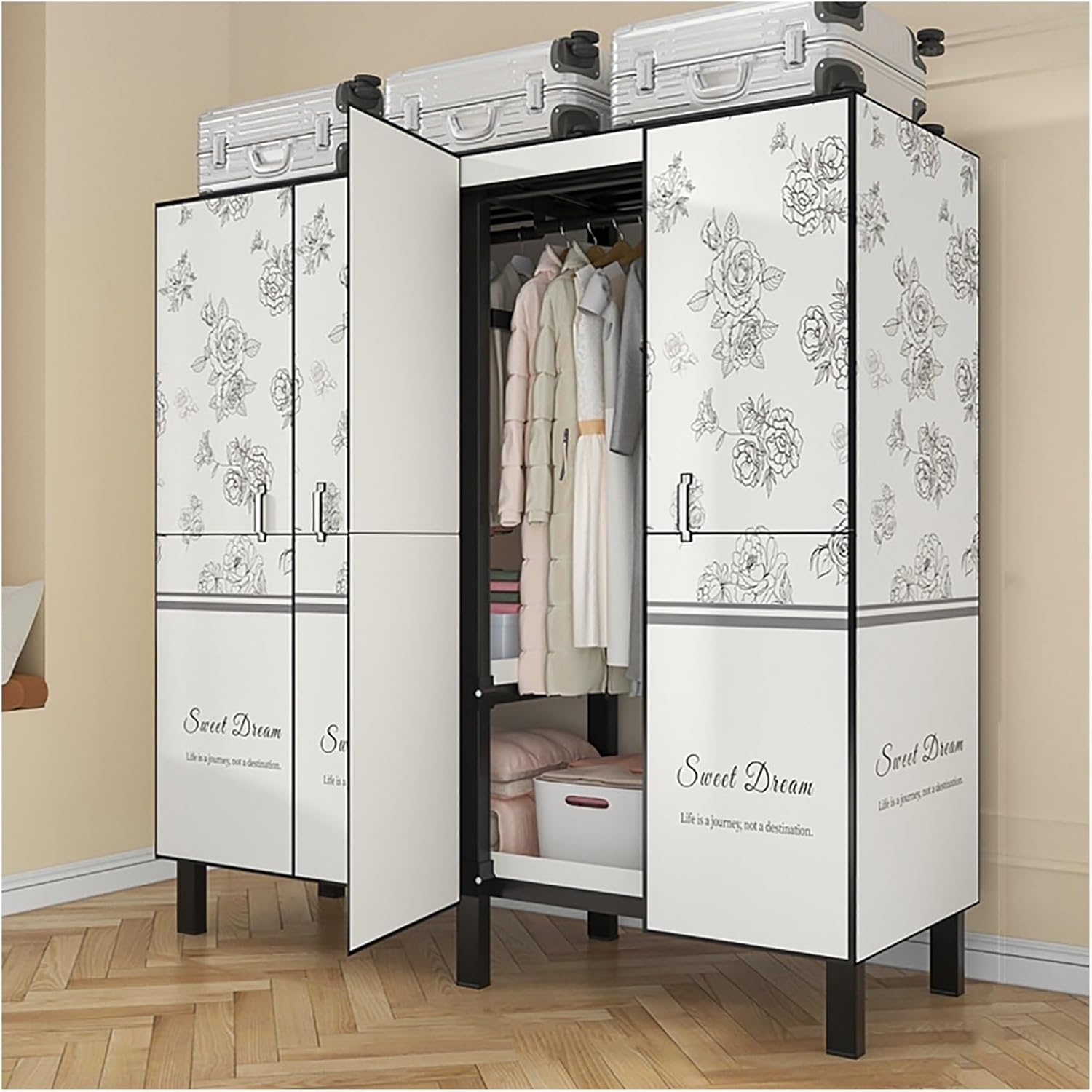 Foldable Metal Garment Rack, Wardrobe Closet With Cover, 1200lbs Heavy Duty Clothing Rack For Hanging Clothes, Portable Enclosed Closet Rack For Hanging Clothes Storaging(D,125cm/49.2inch)