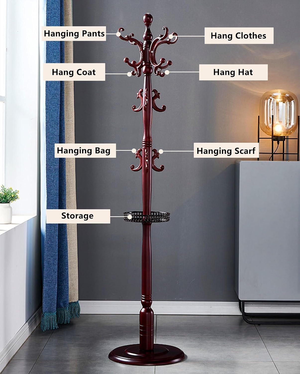 69 Inch Clothing Rack, Wooden Garment Rack, Modern Freestanding Coat Rack, Clothes Display Rack for Bedroom Office Entryway Living Rooms, Stores