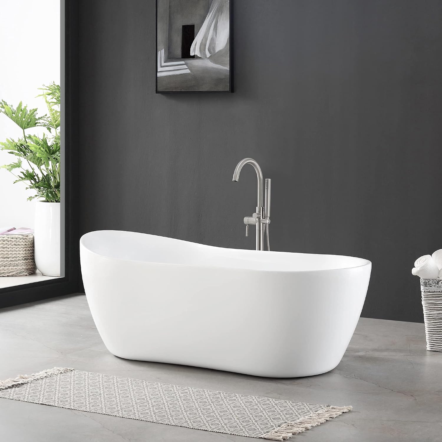 OVE Decors Isaac 58 in. Seamless White Acrylic Freestanding Slipper Bathtub