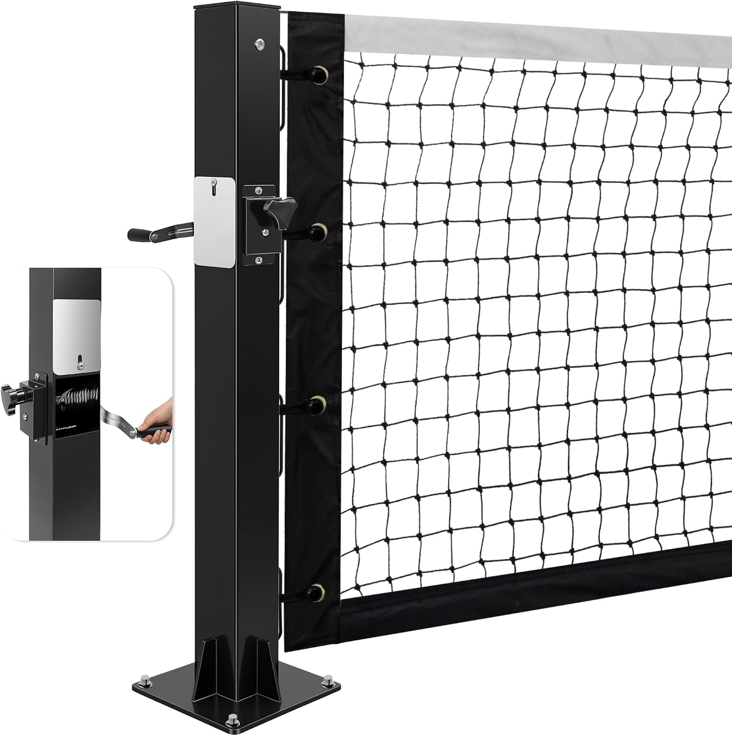 Permanent Pickleball net System with Hand-Crank Tension,Heavy Duty Steel Frame Pickleball net for Driveway,PRO Pickleball Net,Tournament-Spec 22ft x 36in Backyard,Club,School