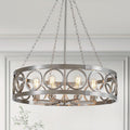 XINGQI 32.3' Large Brushed Nickel Drum Chandelier Modern 8-Light Rustic Farmhouse Round Pendant Lighting Fixture for Dining Room Living Room Office Kitchen Island