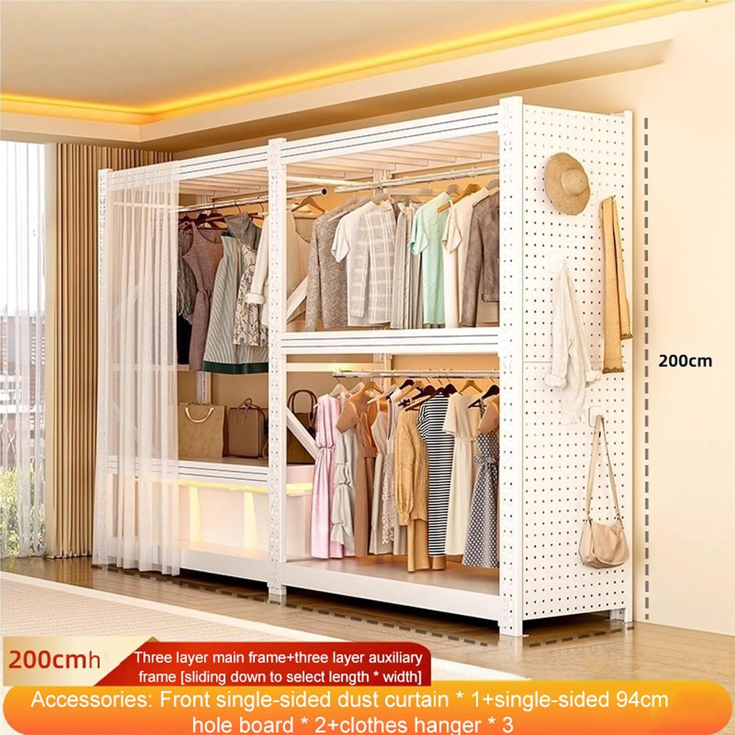 Foldable Portable Closets, Clothes Rack With Cover, Heavy Duty Portable Closet, Portable Closet Rack,Freestanding Coat Storage Armoire, For Bedrooms