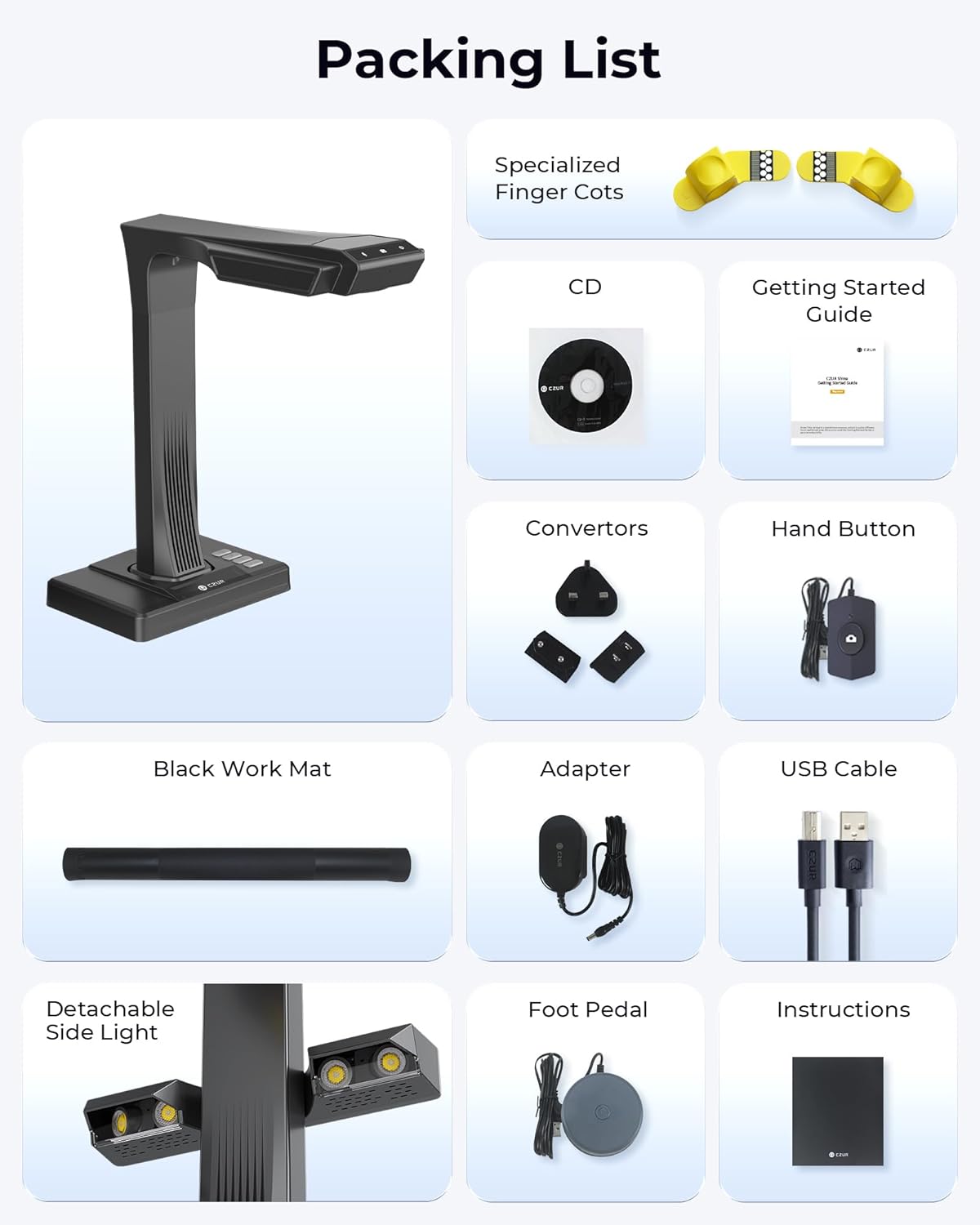 CZUR ET MAX Book Scanner, 38MP High-Resolution Overhead Document Scanner with Curve-Flattening, Auto Page Detection, OCR, HDMI Output, Compatible with Windows/Mac/Linux