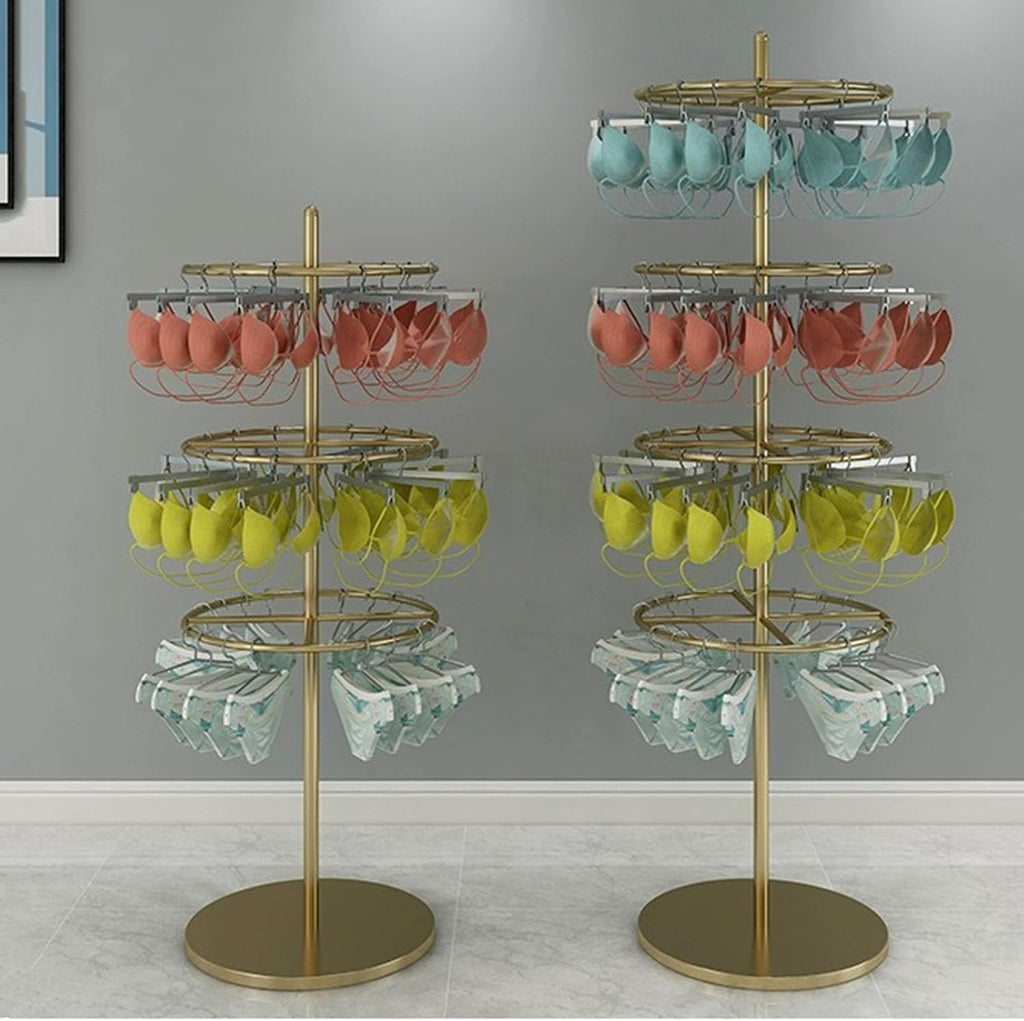 Freestanding Clothing Store Bras Storage Organizer Rack,Retail Store Panty Shorts Bra Hijab Silk Shawl Display Stand,Commercial Shelves for Socks Scarves Storage,for Bedroom/Boutique, 50*140 cm, Gold