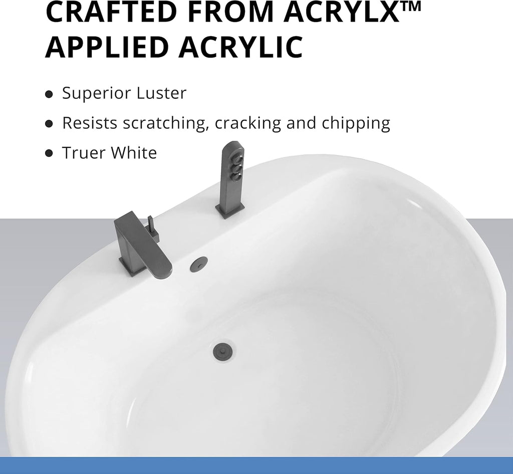 DreamLine Caribbean 60 inch L x 23 inch H White Acrylic Freestanding Bathtub
