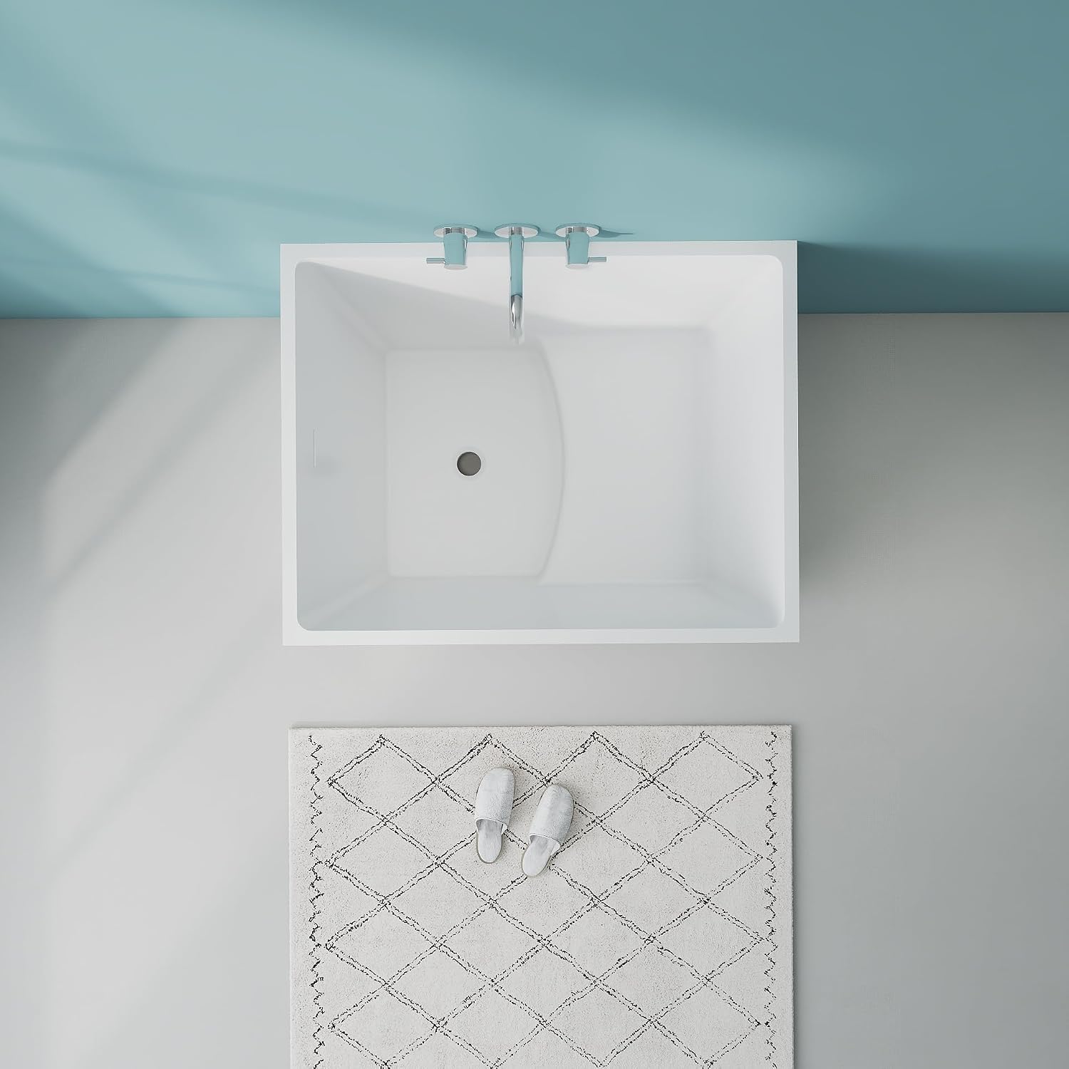 35.4' Modern Gloss White Free Standing Tub White Acrylic Tub | Unique Stand Alone Soaking Small Tub with Overflow and CUPC Drain