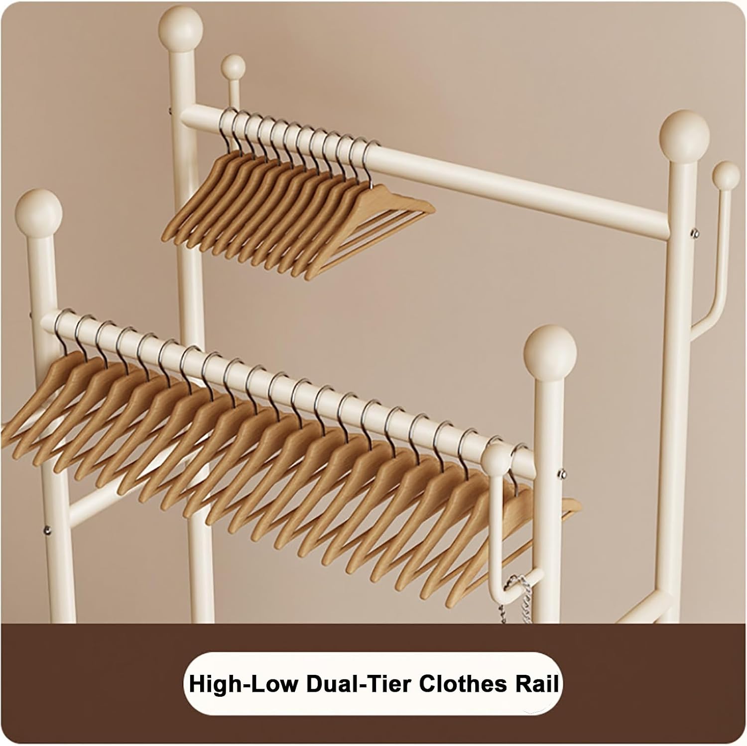Modern Clothes Rack,Rolling Garment Rack with Storage Basket – Double Rod Clothing Organizer on Wheels for Bedroom, Closet or Entryway – Metal Coat Stand with Hooks(Black,60cm(23.6in))