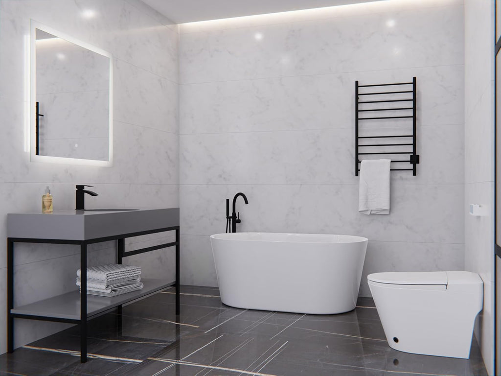 ANZZI Freestanding Acrylic Glossy White Deep Soaker Tub - 59' x 29' x 22' - 79 Gallons - Pre-plumbed, Overflow & Drain Included