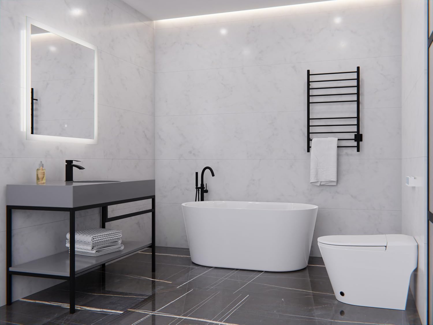 ANZZI Freestanding Acrylic Glossy White Deep Soaker Tub - 59' x 29' x 22' - 79 Gallons - Pre-plumbed, Overflow & Drain Included