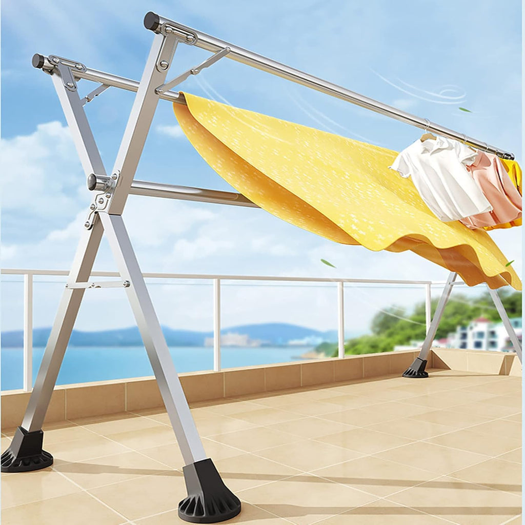 Clothes Drying Rack, Stainless Steel Laundry Dry Racks, Laundry Drying Rack Collapsible, Foldable Adjustable Garment Rack with Windproof Hooks, for Indoor Outdoors (1.6m)