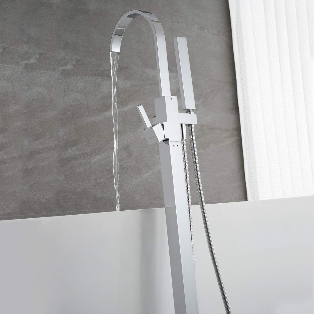 Freestanding Tub Filler Bathtub Faucet Chrome Floor Mounted Faucets with Hand Shower