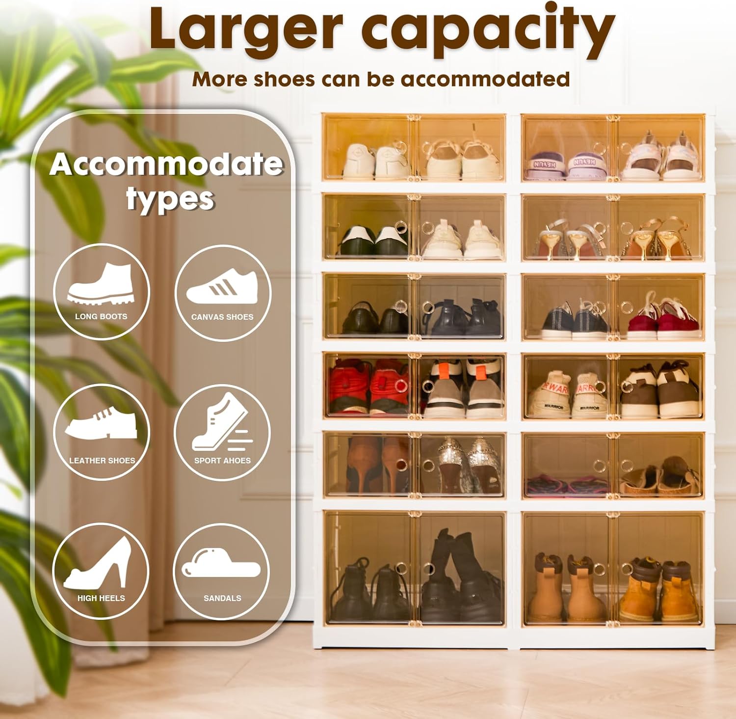 Collapsible Shoe Rack Organizer Foldable Shoe Cabinet with Doors, Large Plastic Folding Shoe Cabinet, Easy Assembly Shoe Shelves Organizer for Entryway (6Tiers,24Pairs)