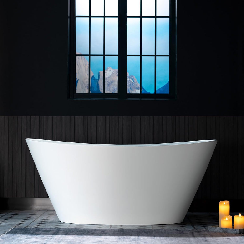 WOODBRIDGE 59 in. x 33.5 in. Stone Resin Luxury Contemporary Solid Surface Freestanding Bathtub in Matte White