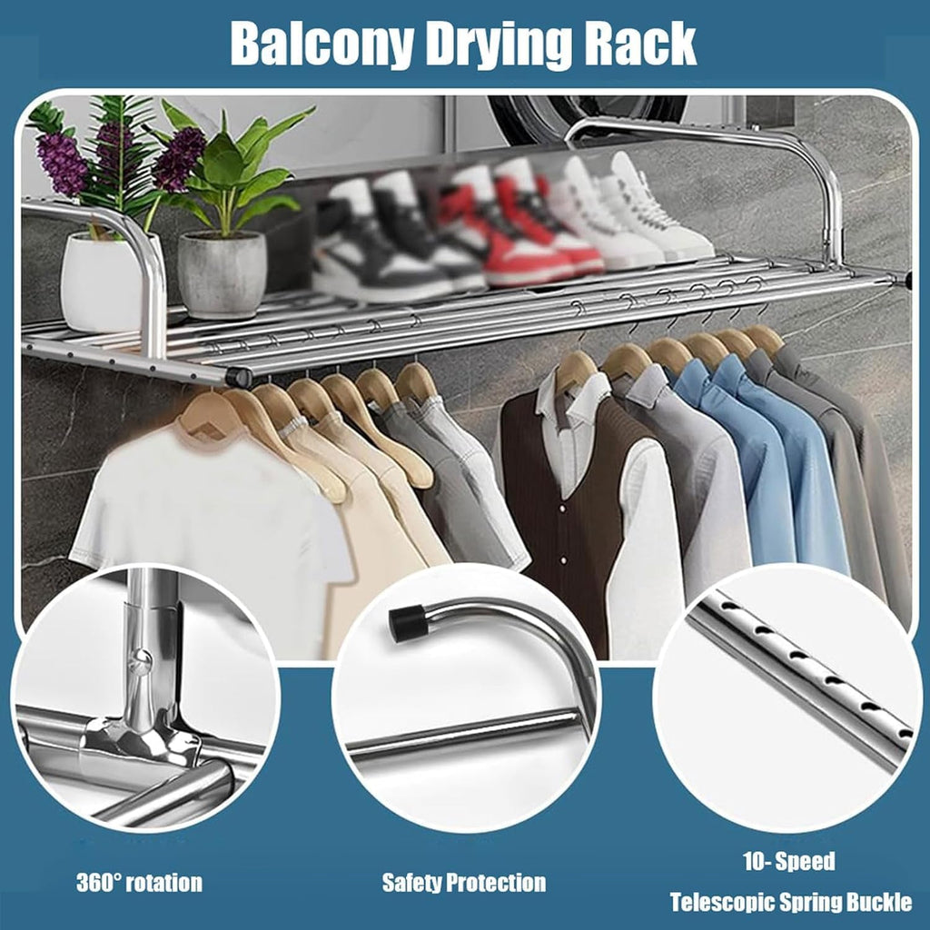 Clothes Drying Rack, Collapsible Stainless Steel Laundry Airer for Balcony and Bathroom, Space-Saving Folding Design