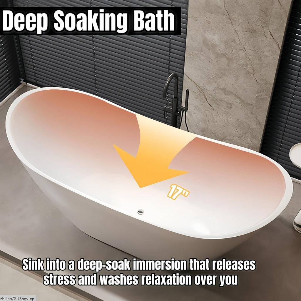 68' Edeyeu Stylish Freestanding Bathtub - Modern Soaker Tub With Double Backrest, Extra Deep Soaking Tub for Full Immersion Bathing, Ergonomically Designed Freestanding Bathtubs with Drain Orange