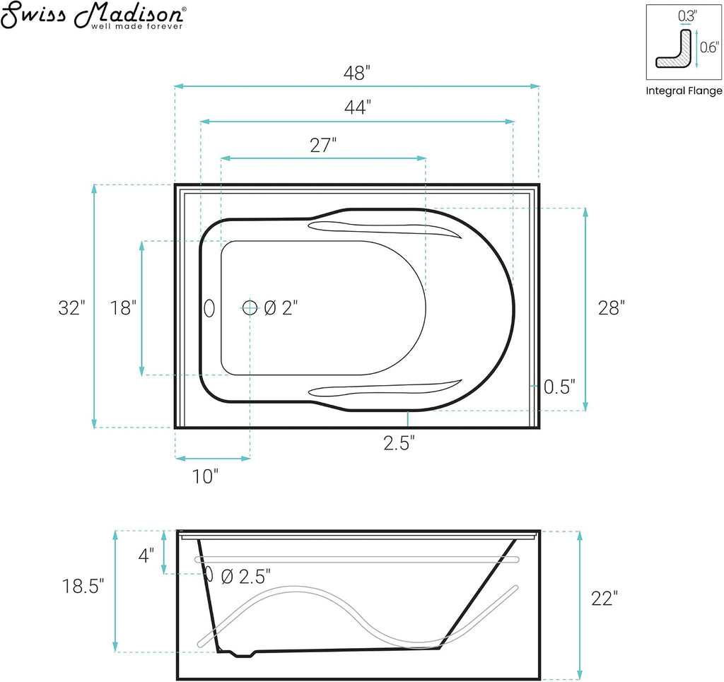 Ivy 48'' x 32' Bathtub with Apron Left Hand Drain in White