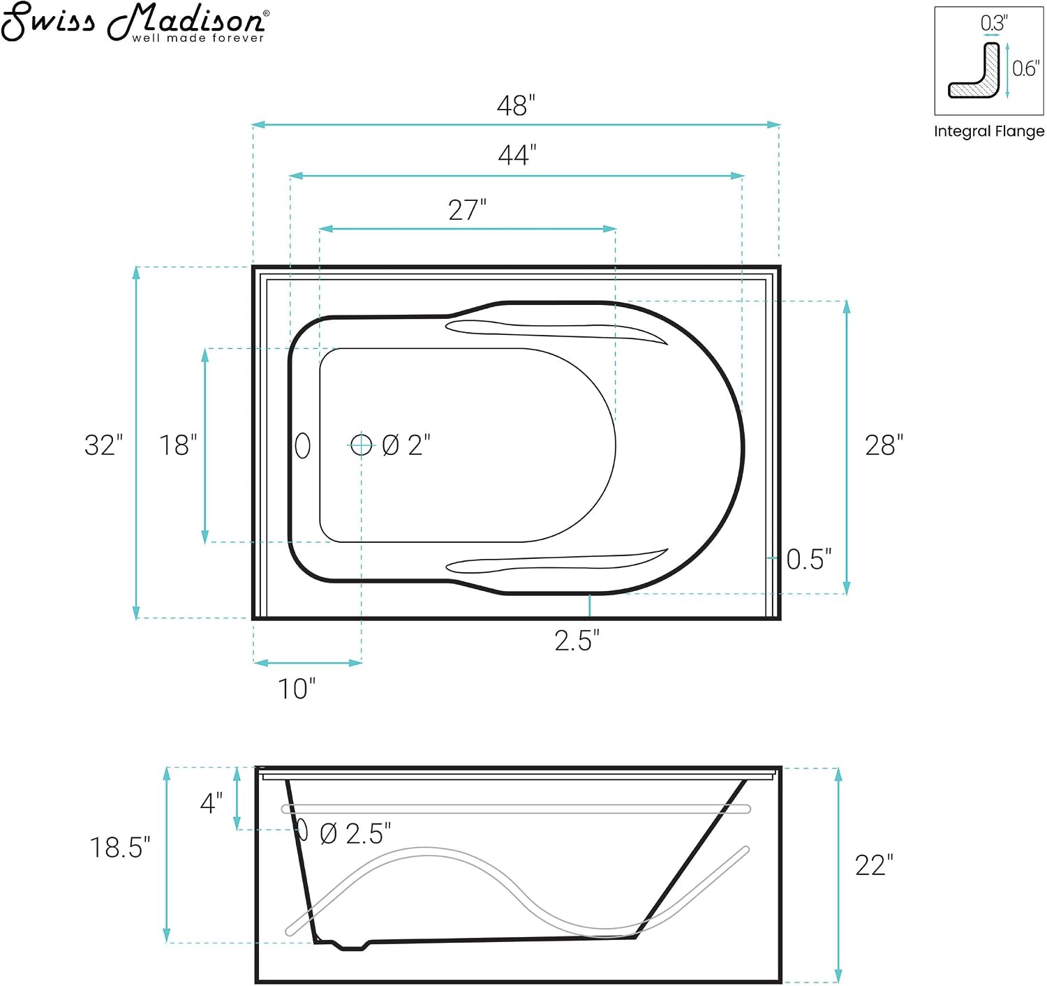 Ivy 48'' x 32' Bathtub with Apron Left Hand Drain in White