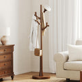 CozyDH Walnut Premium Solid Wood Freestanding Coat Rack, 4 Hooks Creative Tree Branch Look, Sturdy Standing Coat Tree for Entryway Bedroom Hallway Home Decor