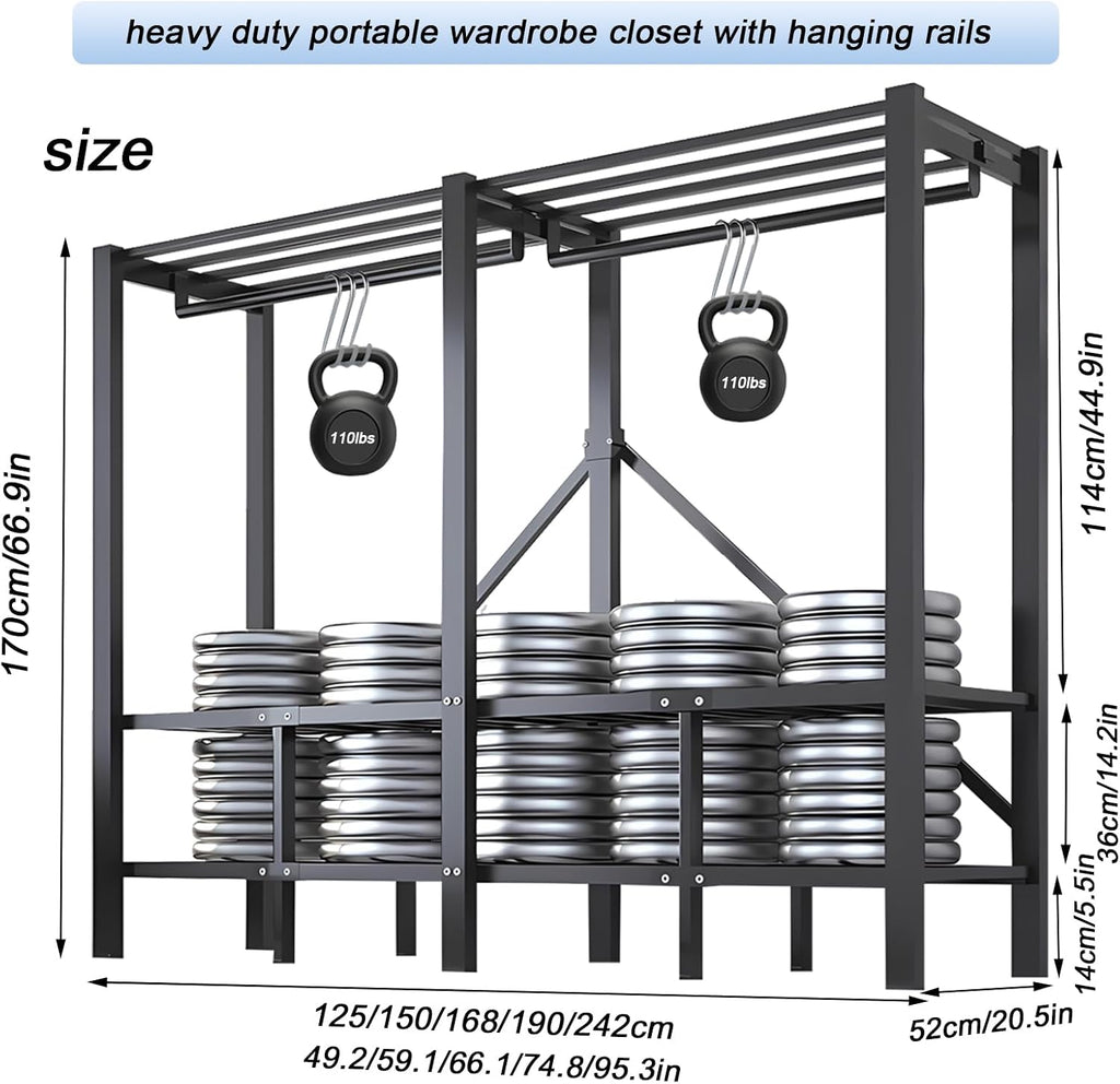 49.2in Foldable Heavy Duty Rolling Covered Metal Garment Rack on Lockable Wheels Large Capacity 360°Enclosed Portable Wardrobe Closet for Bedroom Hanging Clothes (D,Gray Cover, 125cm/49.2in)