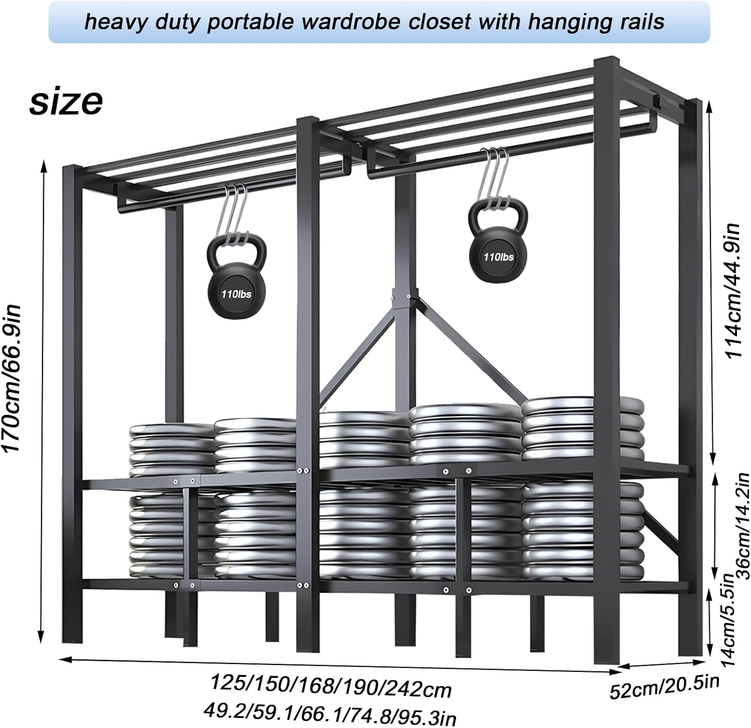 49.2in Foldable Heavy Duty Rolling Covered Metal Garment Rack on Lockable Wheels Large Capacity 360°Enclosed Portable Wardrobe Closet for Bedroom Hanging Clothes (D,Gray Cover, 125cm/49.2in)