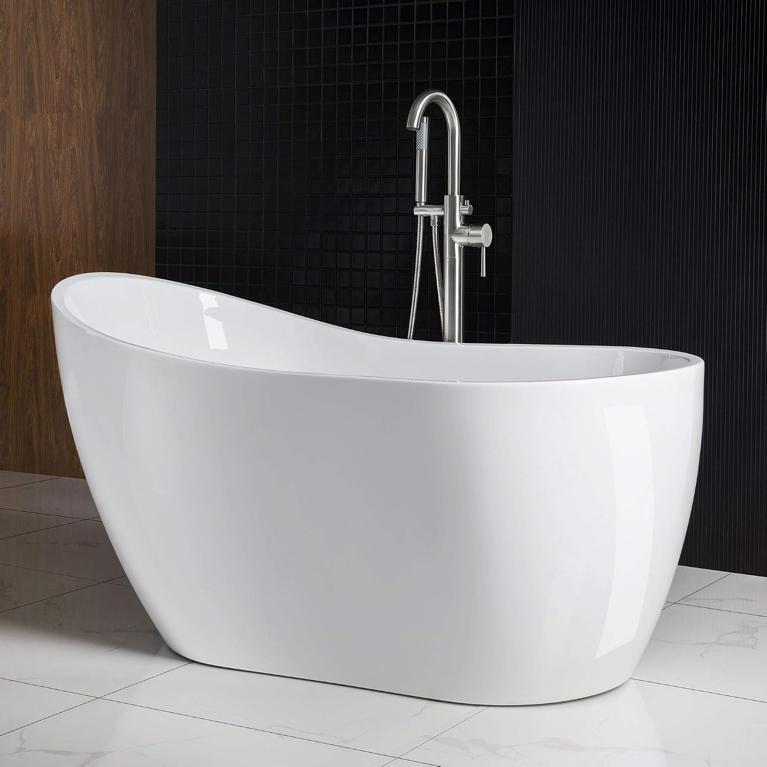 WOODBRIDGE B-0006 Modern Bathroom Glossy Acrylic Freestanding Bathtub, White