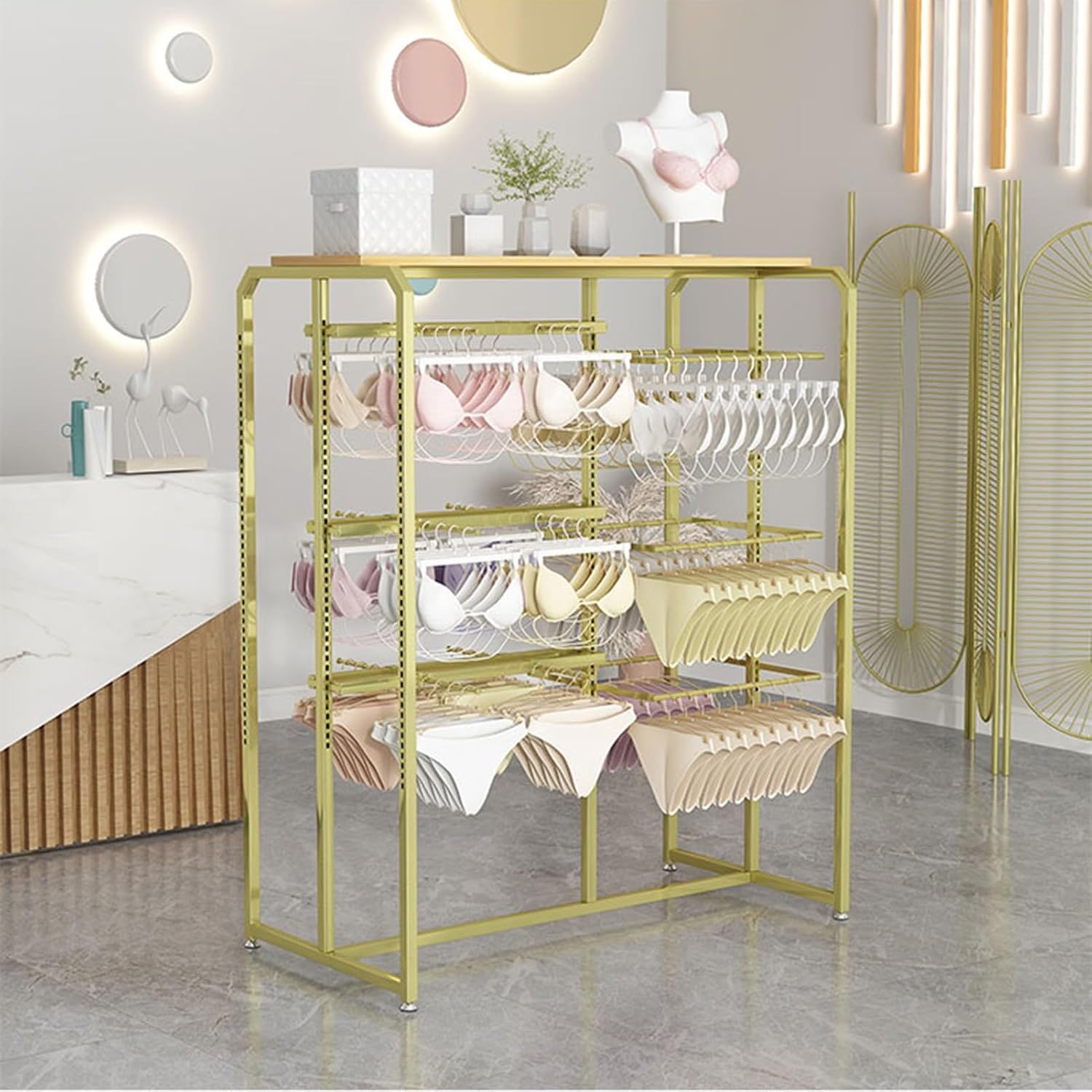 Underwear Display Stands,Metals Lingerie Stand Shelves,Freestanding Clothing Store Boutiques Retail Lingerie Garment Rack,for Swimsuit Socks Bra(White)