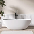 Oval 65' Freestanding Tub, Solid Surface Bathtub Matte White | Free stand Bathtub, Resin Stone Soaking Tub with Overflow and Pop-up Drain, Matte White