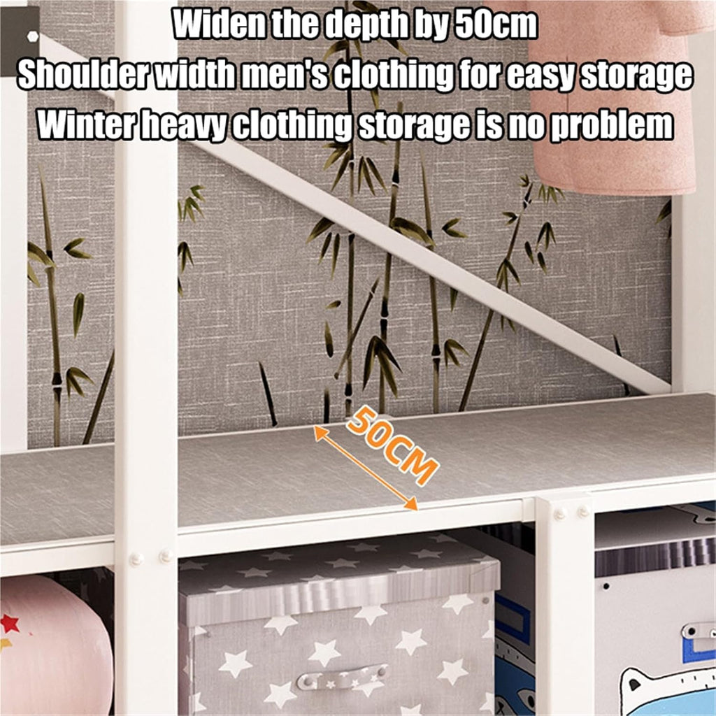75in Portable Wardrobe Closet Rack, 1100lbs Heavy-Duty Foldable Steel Closet With Cover, Freestanding Enclosed Armoire For Hanging Clothes, Bedroom Storage Organizer