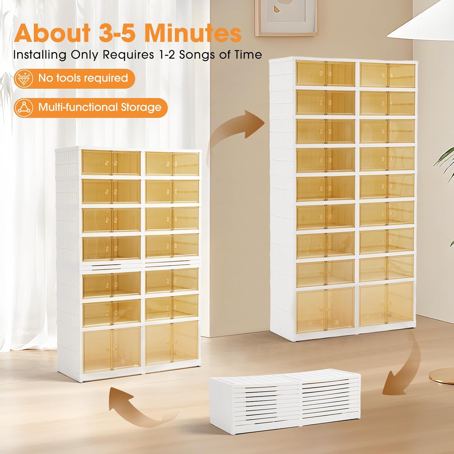 Folding Shoe Rack Storage Device,Large Plastic Folding Shoe Cabinet, Easy to Assemble Shoe Rack Storage Cabinet with Transparent Door Magnetic Buckle(9Tiers,36Pairs)