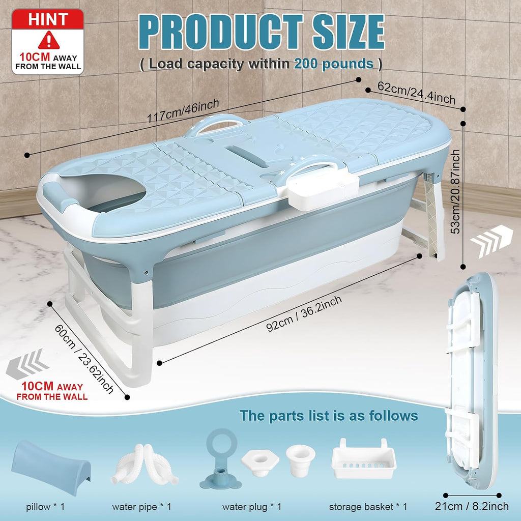 Collapsible Bathtub 58/56/50/46 Inch, Large Portable Bathtub, Freestanding Foldable Tub for Adults Kids, Folding Tub for Shower, Hot Bath, Ice Bath A-blue-120cm