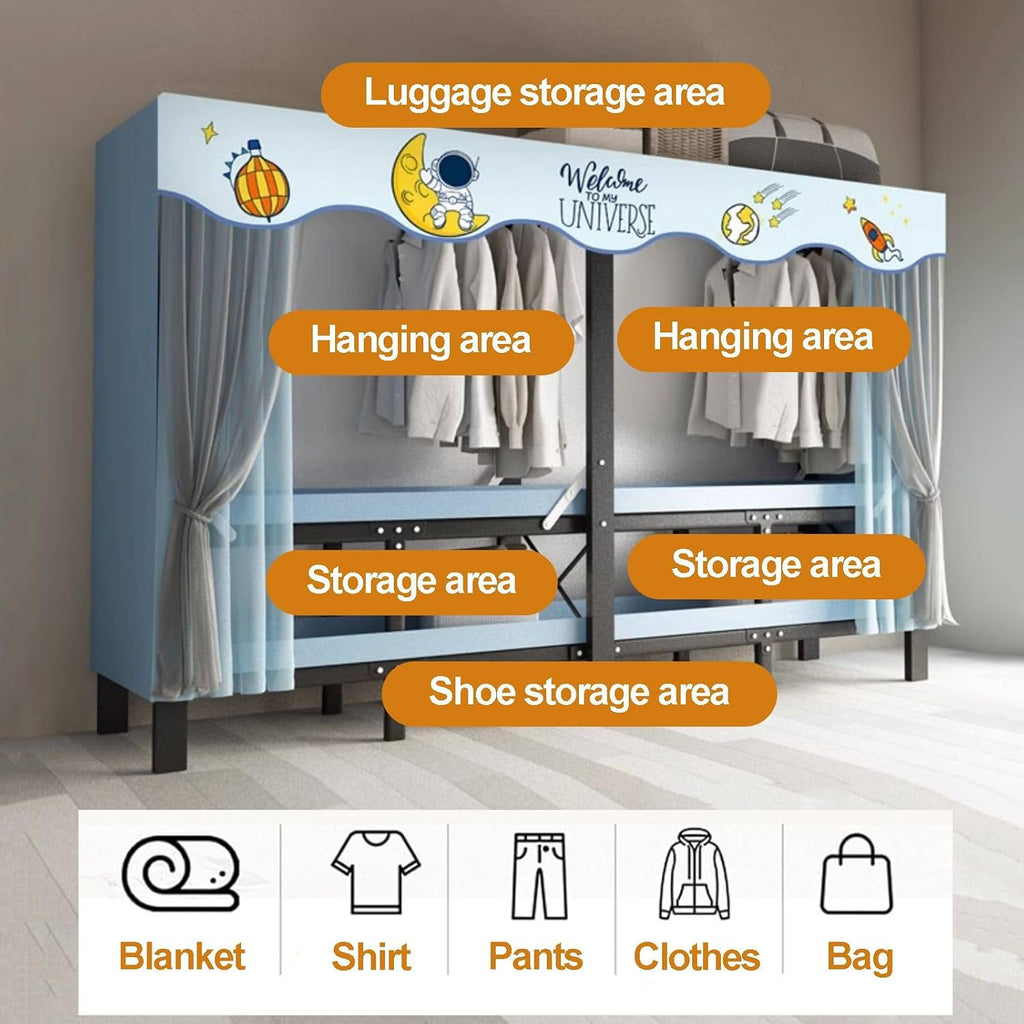 Heavy Duty Clothes Rack With Cover Foldable Closet Wardrobe Metal Clothing Rack Portable Garment Racks For Hanging Clothes Freestanding Armoire Covered Storage(Yellow2,221x46x170cm)