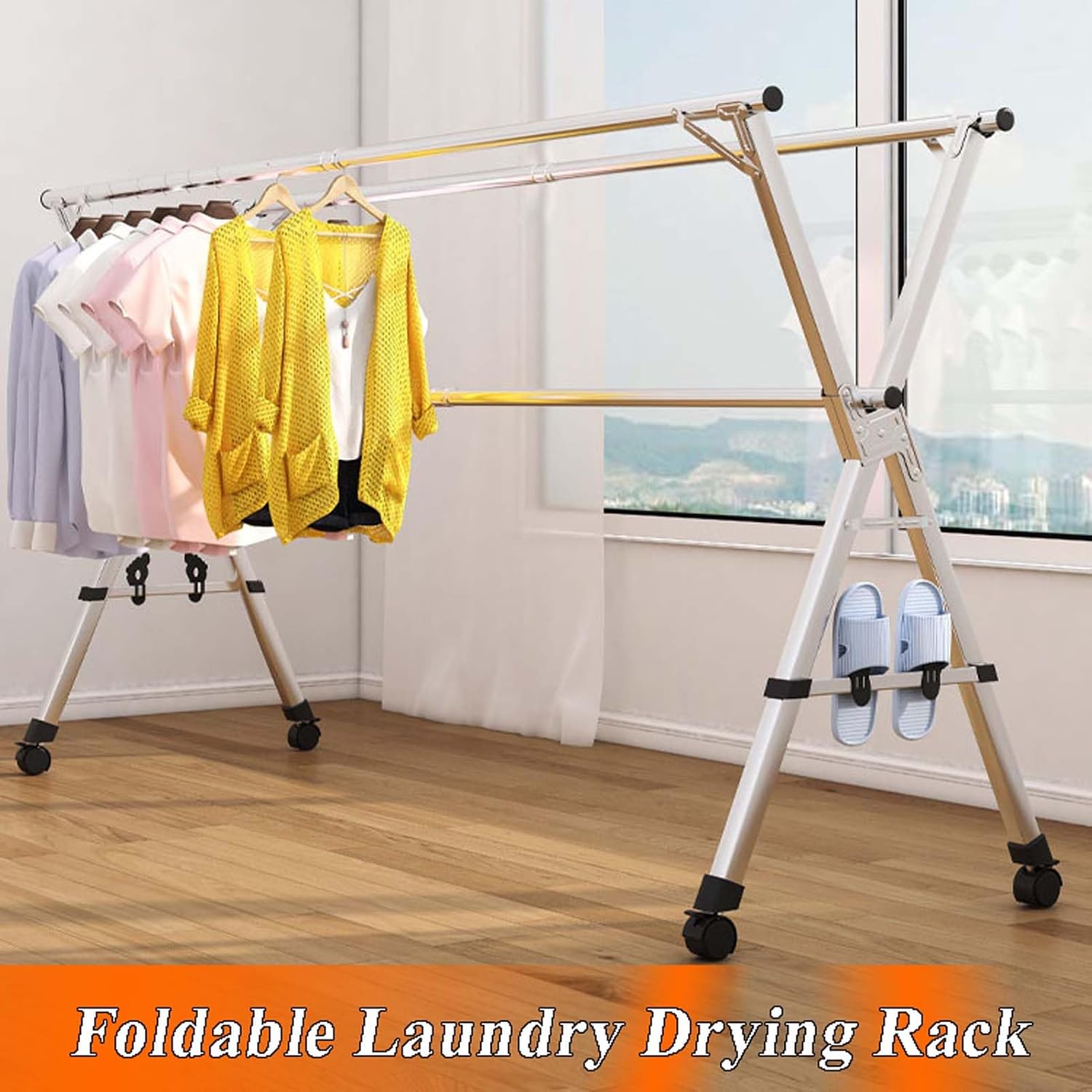 Heavy Duty Outdoor Clothes Drying Rack, Portable Stainless Steel Laundry Stand, Collapsible Garment Rack, Free-Standing Drying Rack for Home & Travel