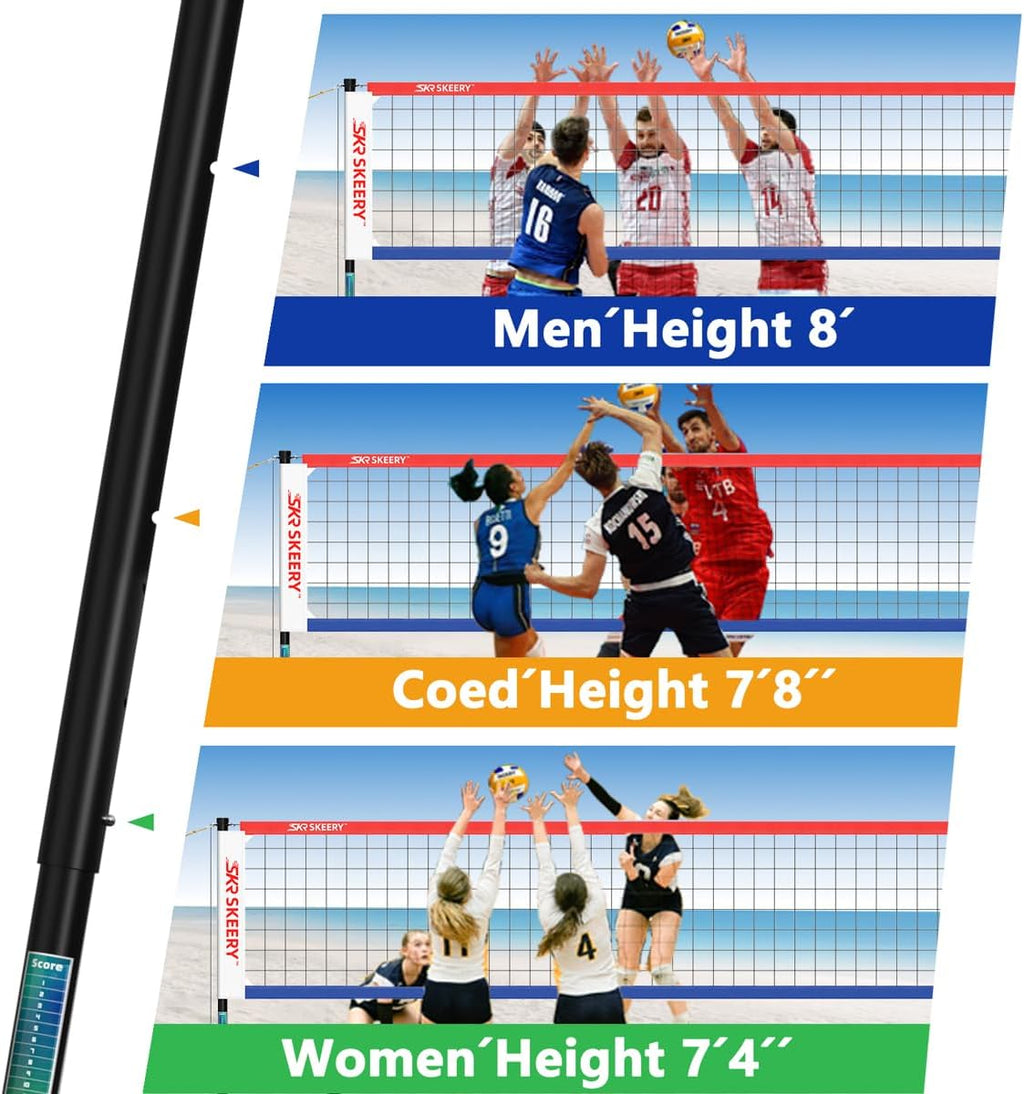 SKEERY Outdoor Heavy Duty Volleyball Net Set, Anti-Sag Design, Adjustable Aluminum Poles, Portable Volleyball Net for Backyard,Grass and Beach