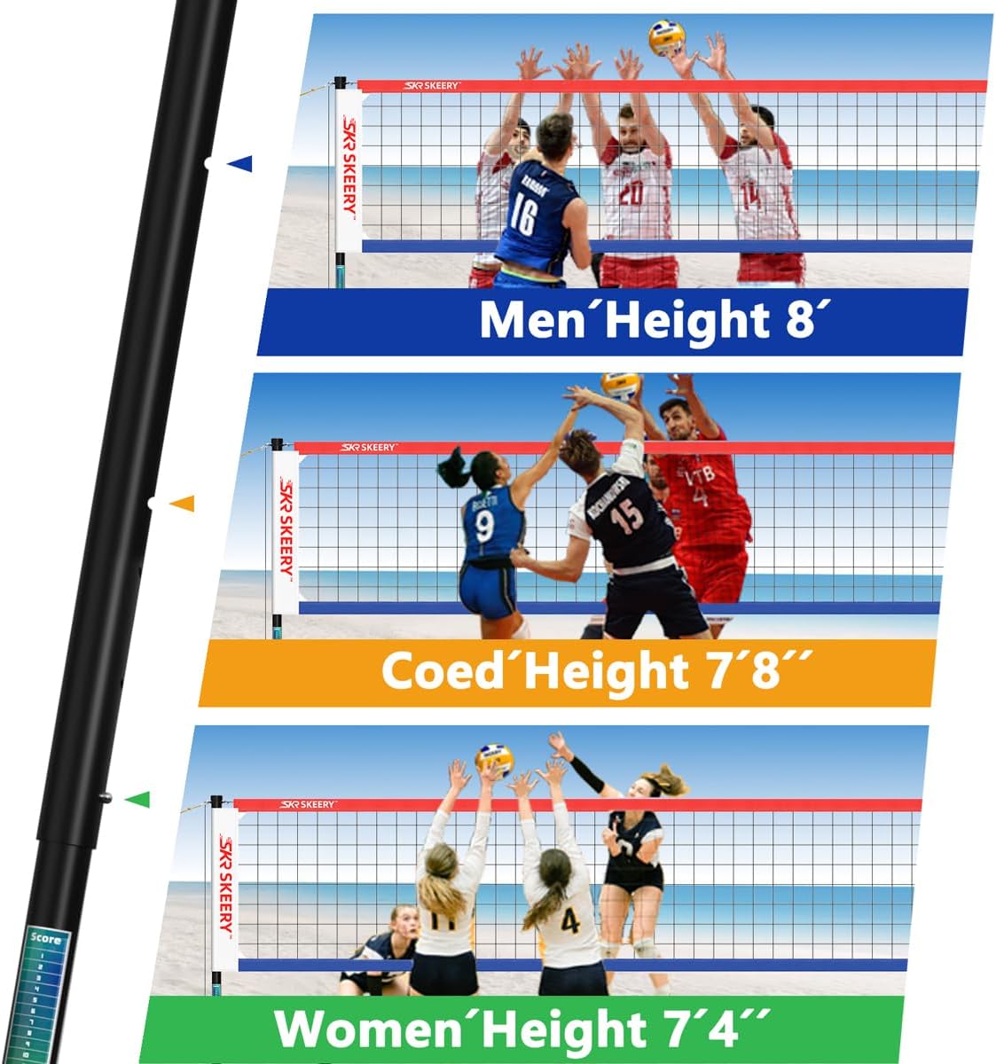 SKEERY Outdoor Heavy Duty Volleyball Net Set, Anti-Sag Design, Adjustable Aluminum Poles, Portable Volleyball Net for Backyard,Grass and Beach