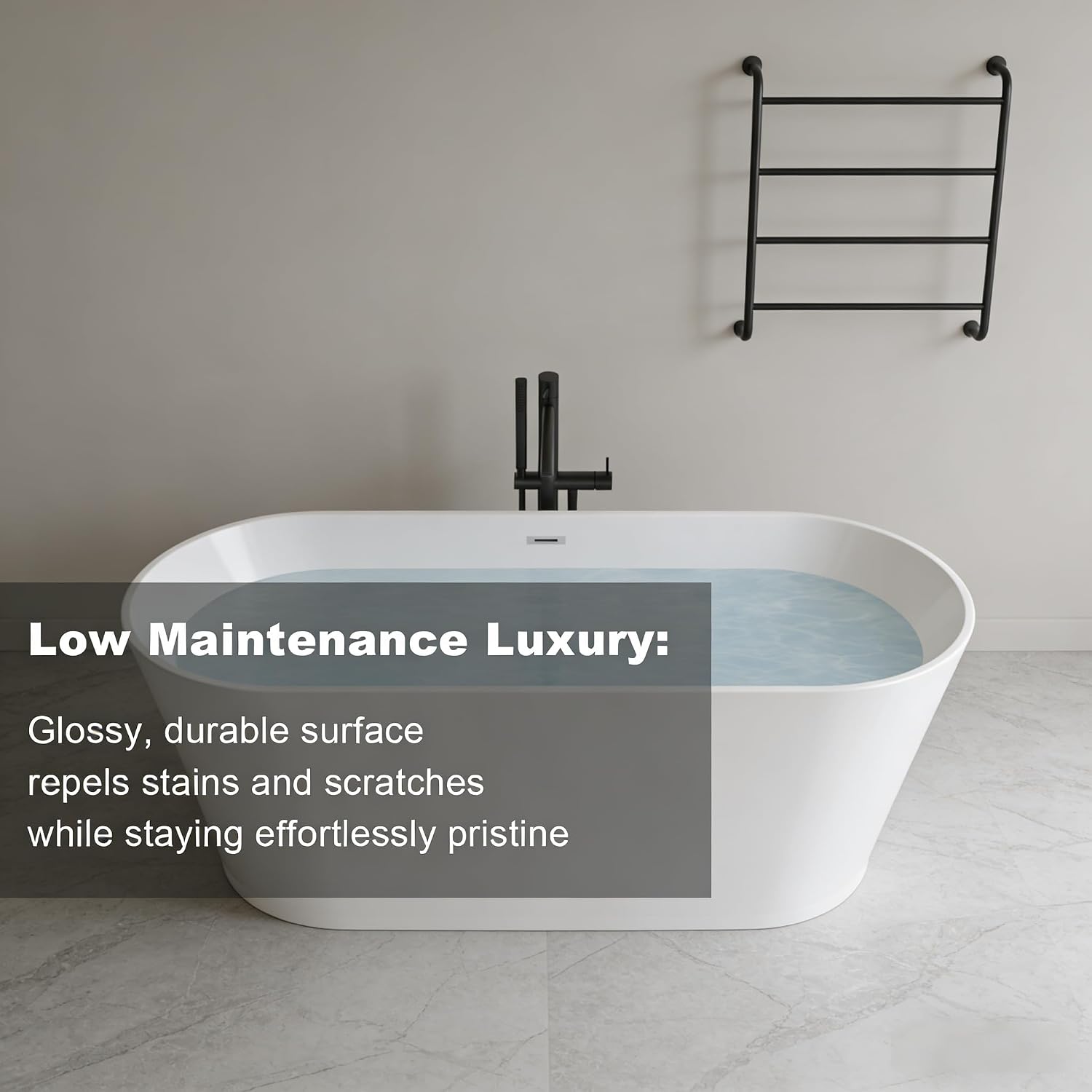 55 Inch Free Standing Bathtub,Made of Pure Acrylic Material with 8 Layers of Reinforced Coating,Cupc Certified,Spacious Ergonomic Design,Modern Luxury Bathtub,White