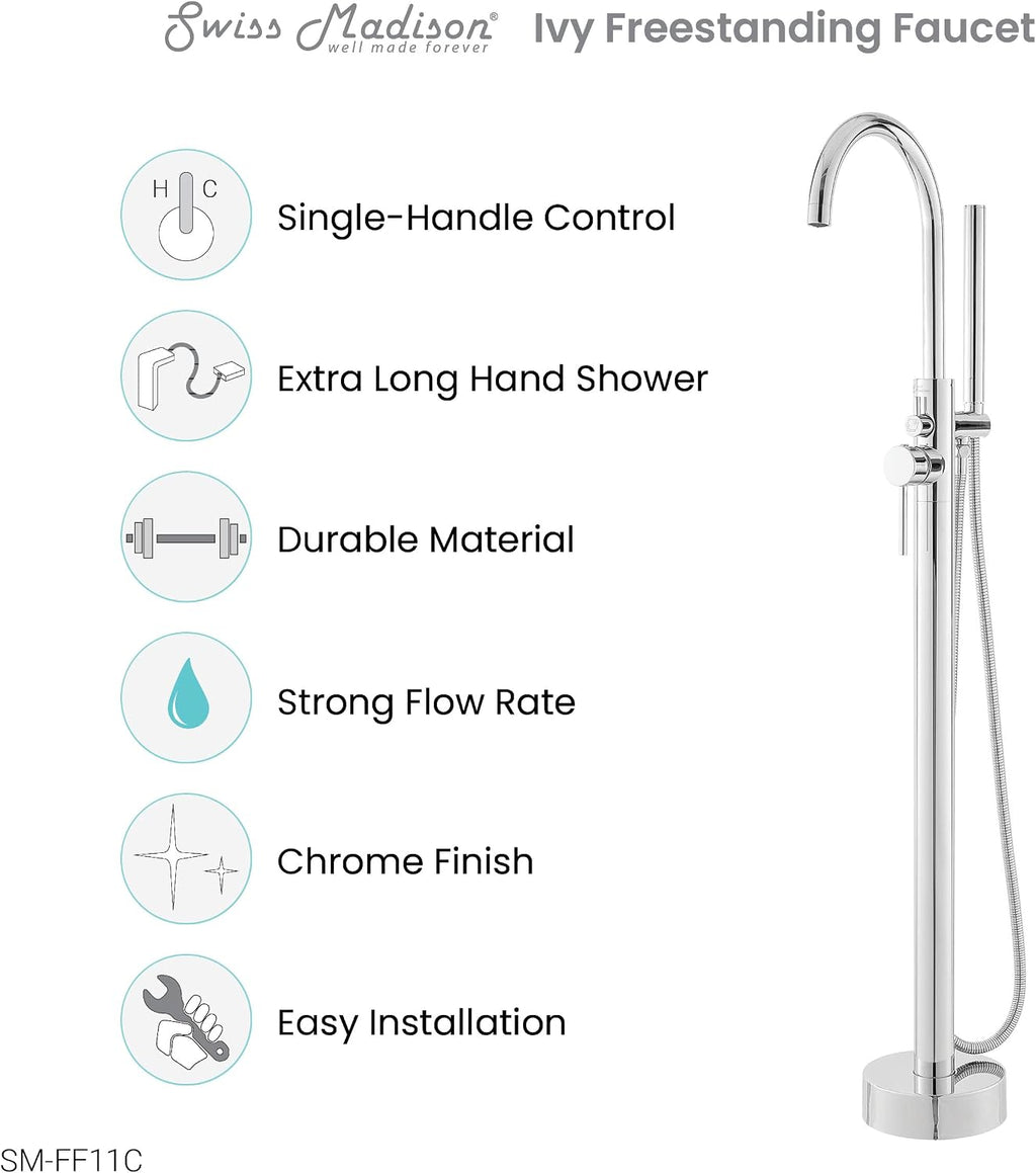 Swiss Madison Well Made Forever SM-FF11C Ivy Freestanding Bathtub Faucet in Chrome