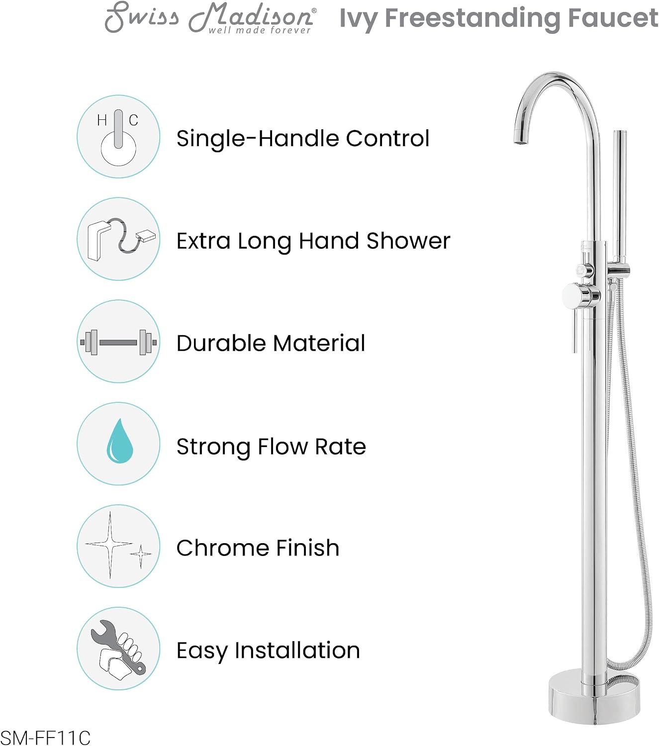 Swiss Madison Well Made Forever SM-FF11C Ivy Freestanding Bathtub Faucet in Chrome
