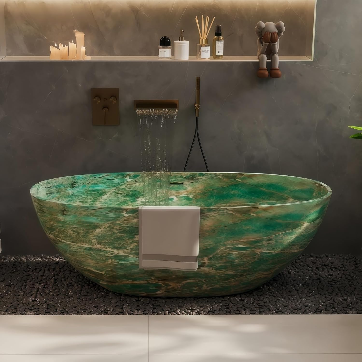 51' Edeyeu Freestanding Bathtub - Designer Solid Surface Bathtub Soaking Tub with Extra Deep Ergonomic Comfort, Luxury Color Statement Free Standing Tub Suitable, Green