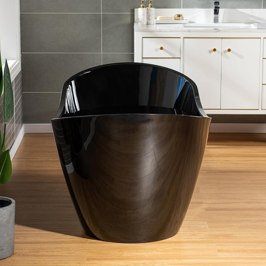 WOODBRIDGE 71' L x 31-1/2' W Freestanding Contemporary Acrylic Soaking Bathtub in Glossy Black Inside and Outside with Matte Black Drain & Overflow, Black, B8817-MB