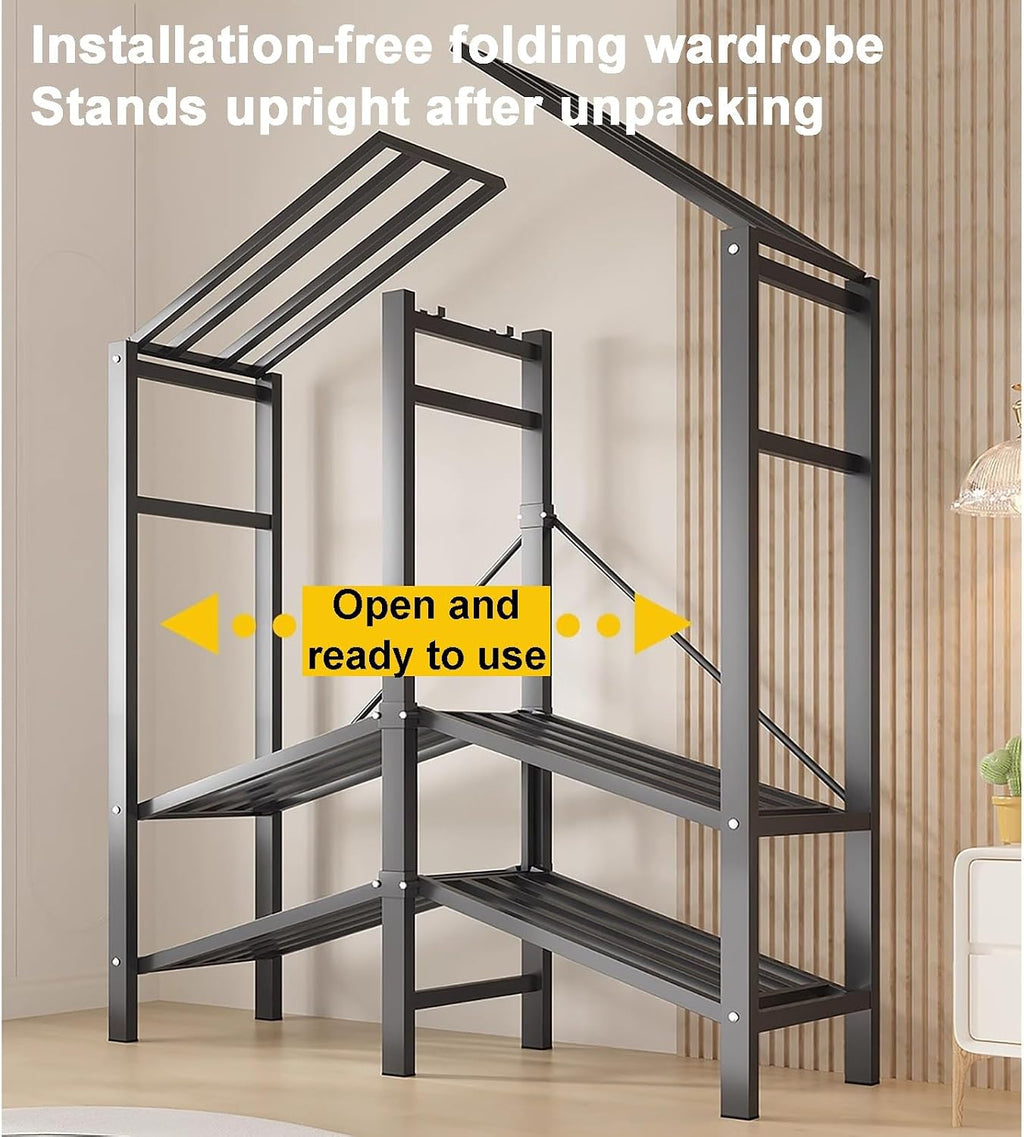 Heavy Duty Metal Clothing Rack with Cover Foldable Clothes Rack Portable Wardrobe Closets Garment Rack Clothes Organizer(182cm/71.7in)