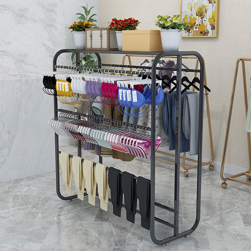 Clothing Store Garment Rack Free Standing Garment Rack,Metal Floor Stand Bras,Shorts,Socks,Underwear,Shopping Mall Garment Organizer with Top Storage Shopping Malls,Exhib(A-100x135CM)