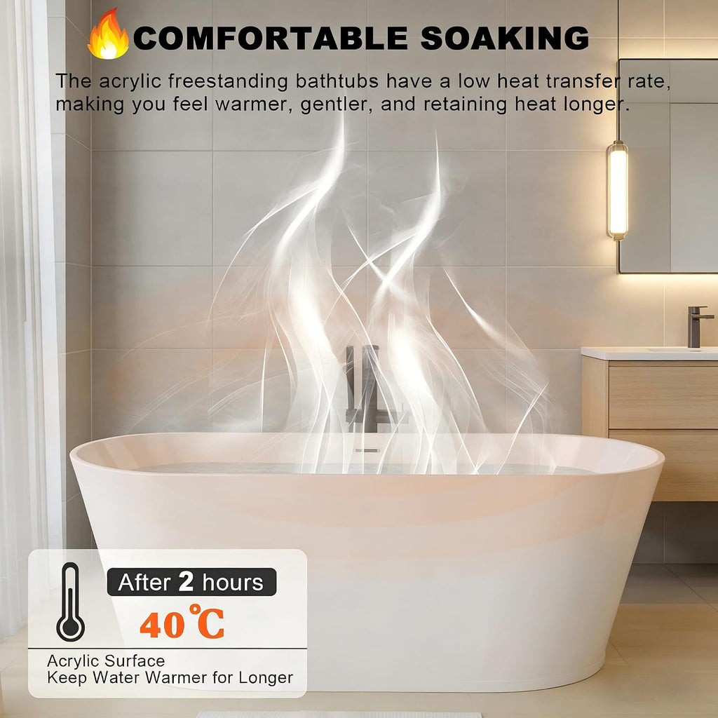67 Inch Free Standing Bathtub,Made of Pure Acrylic Material with 8 Layers of Reinforced Coating,Cupc Certified,Spacious Ergonomic Design,Modern Luxury Bathtub,White
