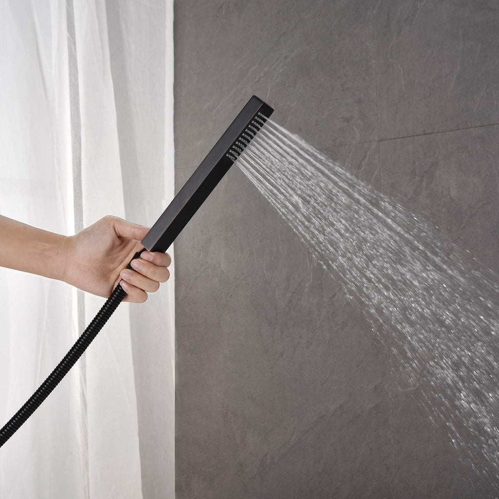 Wowkk Freestanding Bathtub Faucet Tub Filler Waterfall Single Handle Oil Rubbed Bronze Floor Mounted Faucets with Handheld Shower