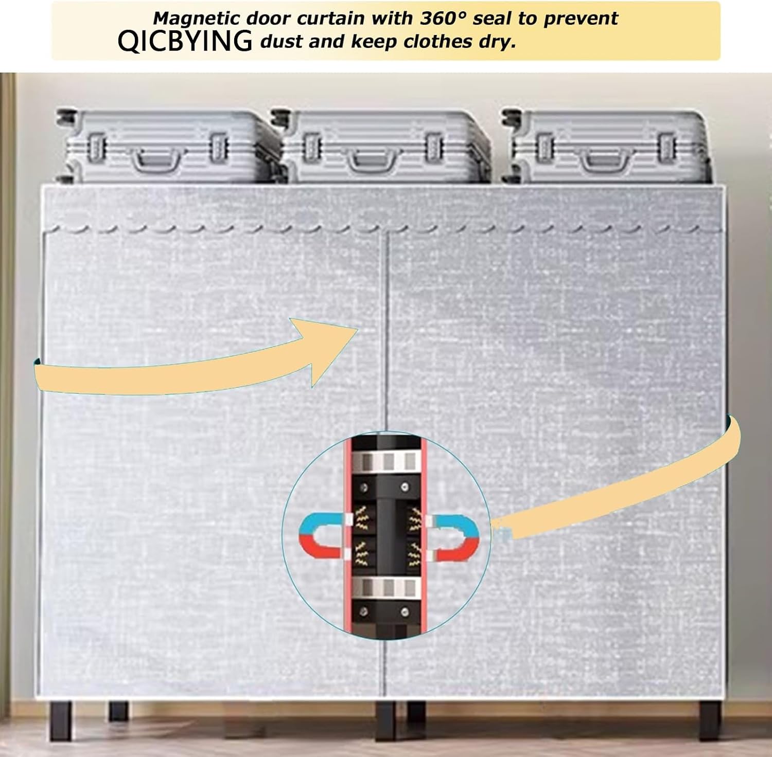 Wardrobe Storage Closet - Heavy Duty Rolling Garment Rack With Cover, Foldable Clothing Rack For Hanging Clothes, Portable Freestanding Closets Wardrobe , Metal Armoires, Max 2000lbs ( Size : 203*52*1